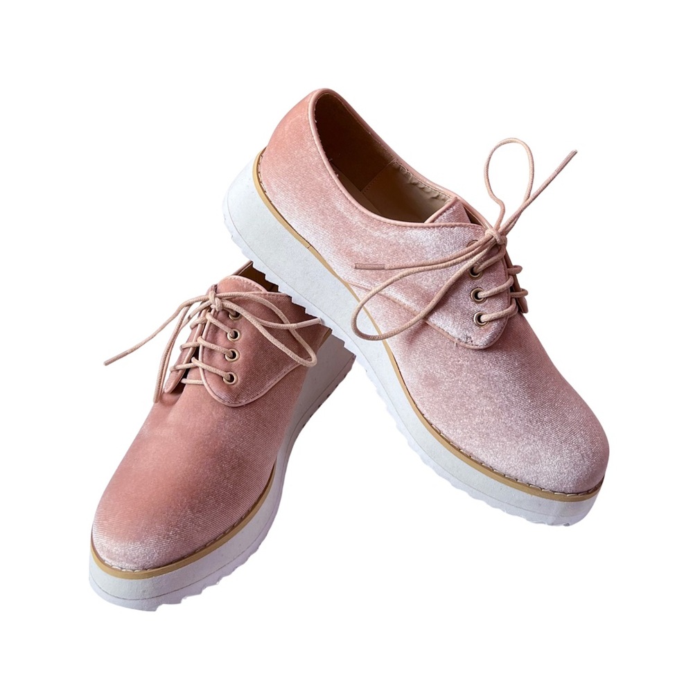 NWOT 🫖 LONDON REBEL velvet platform / flatform oxfords in dusty pink. SIZE 6 - Picture 6 of 8